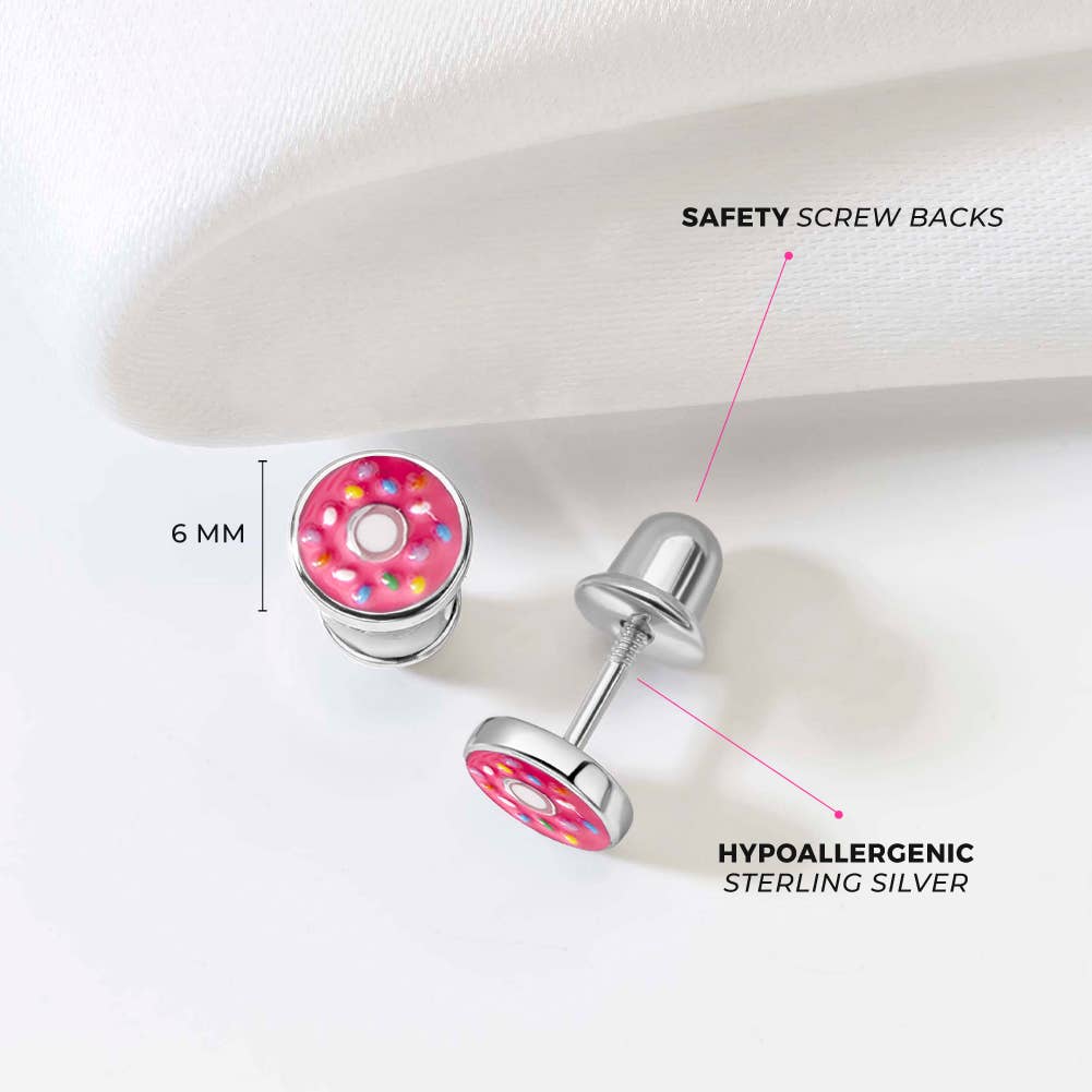In Season Jewelry - Wholesale Earrings - Kids - Sprinkles Donut Girls Earrings Screw Back - Sterling Silver7