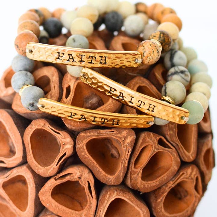 Two and Crew - Wholesale Beaded Bracelet - FAITH Stone Bible bracelet Catholic Christian jewelry