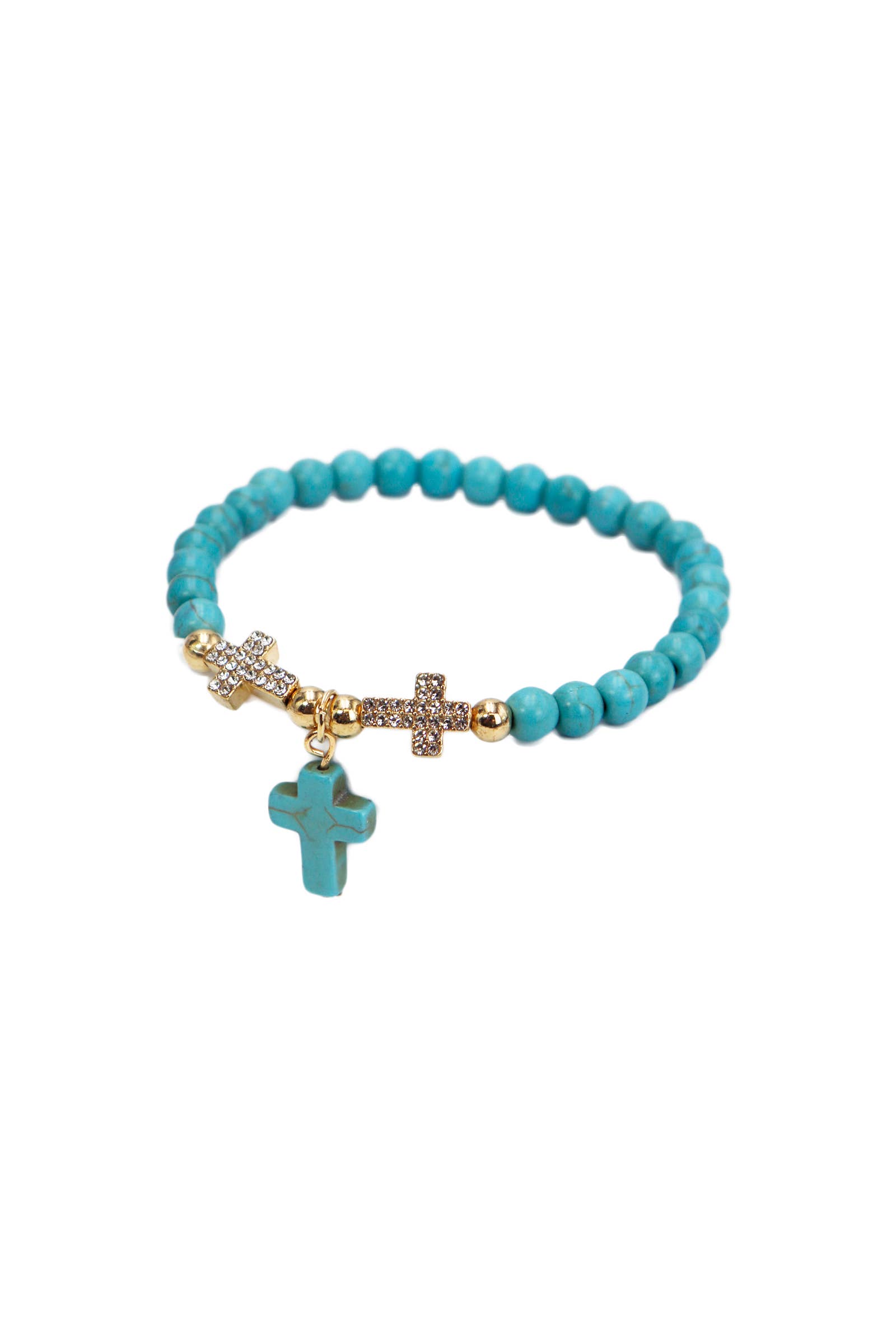 Cap Zone - Wholesale Beaded Bracelet - Cross Pendant Stone Beaded Stretch Bracelet6