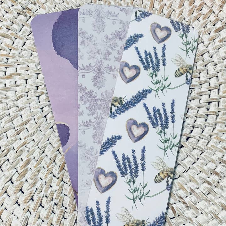 Lavender Collection Florals Dots Plaids Double-Sided Laminated Bookmarks - Set #3 Includes 3 Bookmarks - 2x6 Rounded Corner Bookmarks for wholesale by Ann Gregory Designs LLC