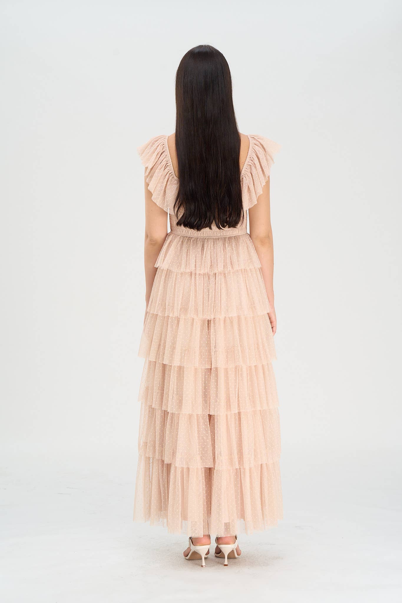 DUSTY ROSE - Venta al por mayor Vestido - Mujer - Vestido largo de tul con lunares en capas Whimsy17