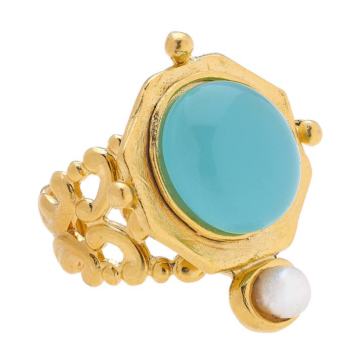 Becca Aqua Quartz + Pearl Ring for wholesale by Susan Shaw