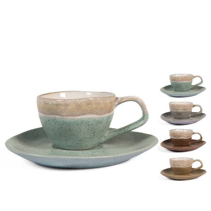 H&H - Wholesale Coffee/Tea Cup - Set of 4 Malika Stoneware Cups with Saucer 180 cc2