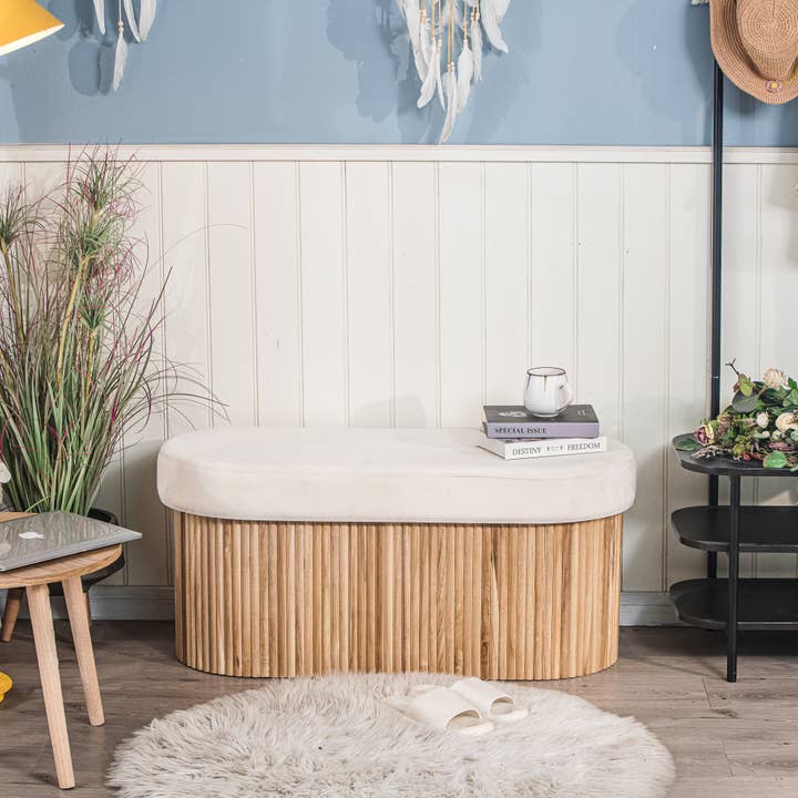 BAOTSU Beige Velvet Storage Bench for wholesale by Nordlys