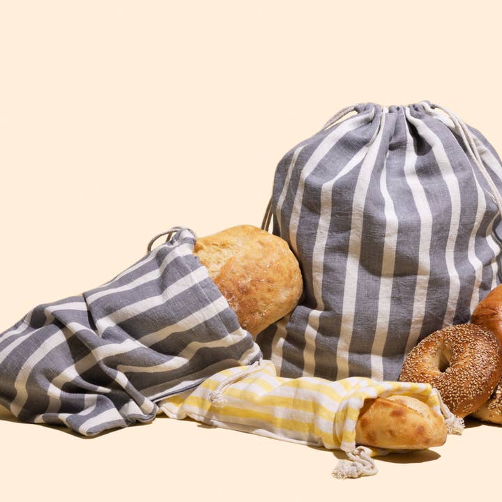 Pure Mitti - Wholesale Food Storage Wrap/Bag - 100% Cotton Linen Baguette Bread Bag Gray