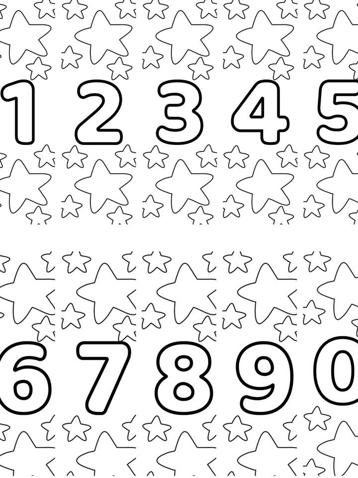 Numbers 0 to 9 with Stars Coloring Bookmarks with Crayons Kit - Set of 10 - 2" x 6" Rounded Corner Bookmarks for wholesale by Ann Gregory Designs