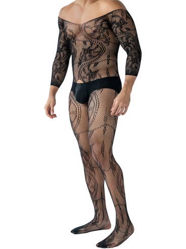 R4VAGE par C4M Black Lacey Crotchless Fishnet Bodynet (Noir) pour la vente par CUT4MEN