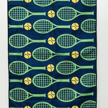 Clutch Towels - Wholesale Sports Towel - Small Tennis/workout Towels, Racquets on Blue Tennis