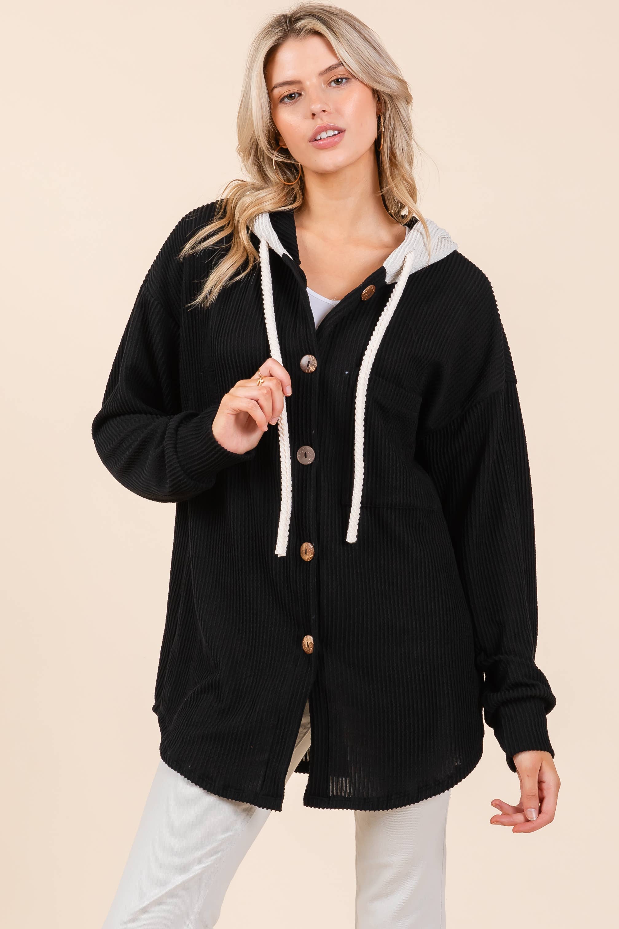 BOMBOM - Wholesale Hoodie - Women's - TL1987 BUTTON HOODED SWEATSHIRT2