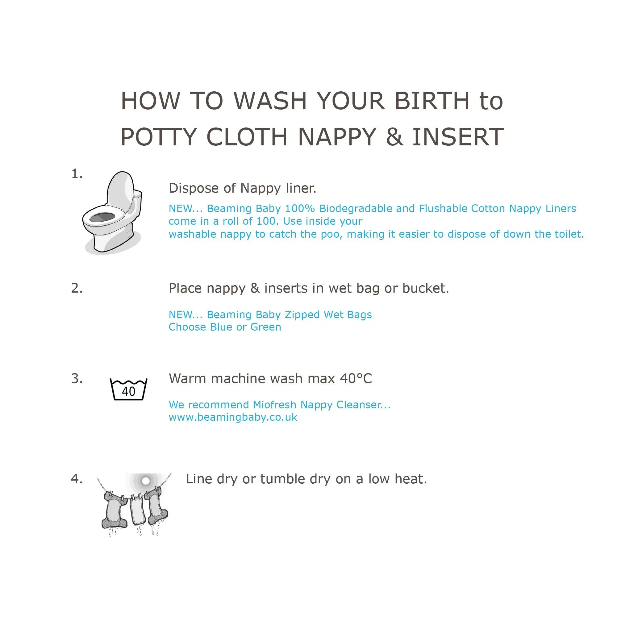 Beaming Baby - Venta al por mayor Pañales de tela - Bebés - Forros para pañales biodegradables (rollo de 100)1