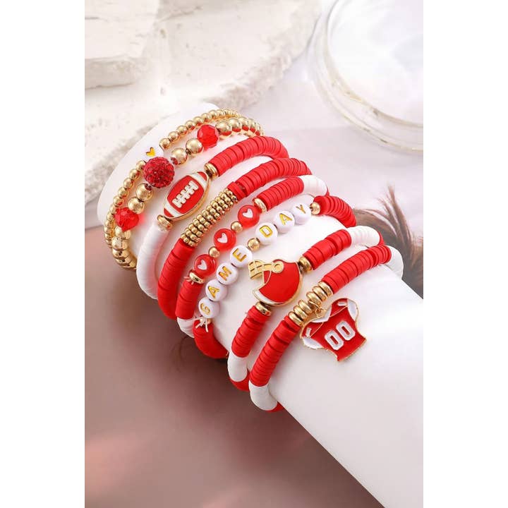 Fiery Red LDC 8pcs Game Day Fashion Stackable Bracelet Set for wholesale on Faire1