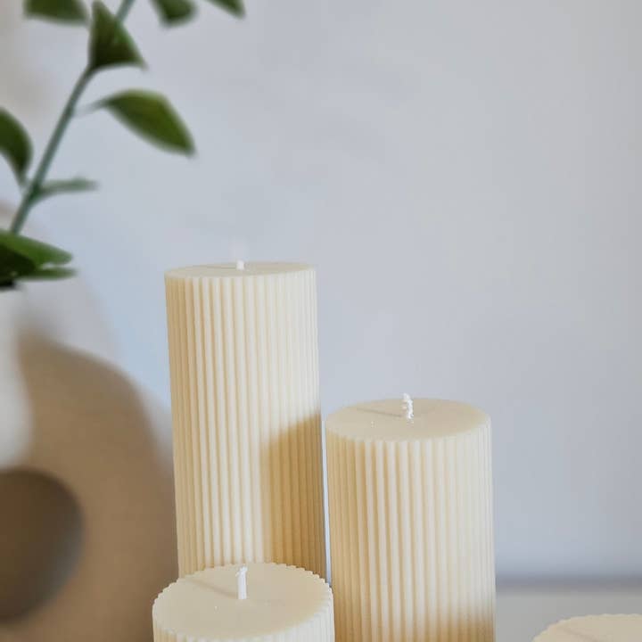 Ribbed Pillar Candle | Cylinder Candle | Minimal Soy Candle for wholesale by Illume Candle Studio