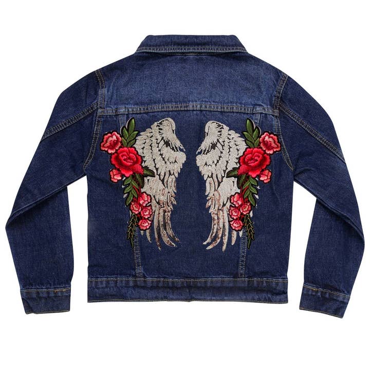 Jeansjacke Silver Wings and Roses für den Großhandel von Cat in the Hood