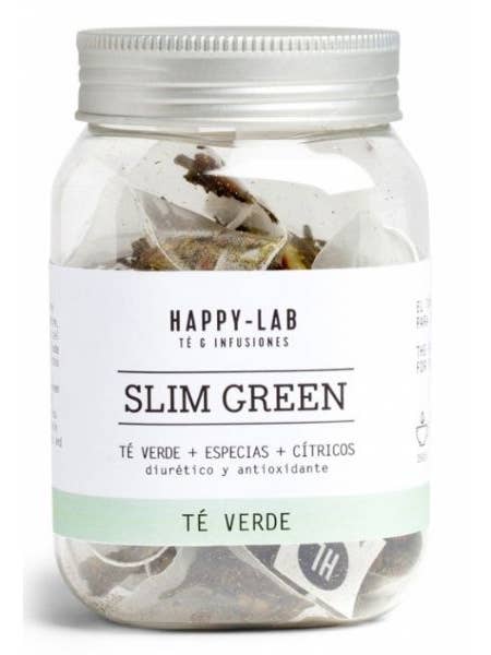 Happy-Lab SLIM GREEN ORGANIC tea & citrus 14 pyramids in jar for wholesale by Happy-Lab