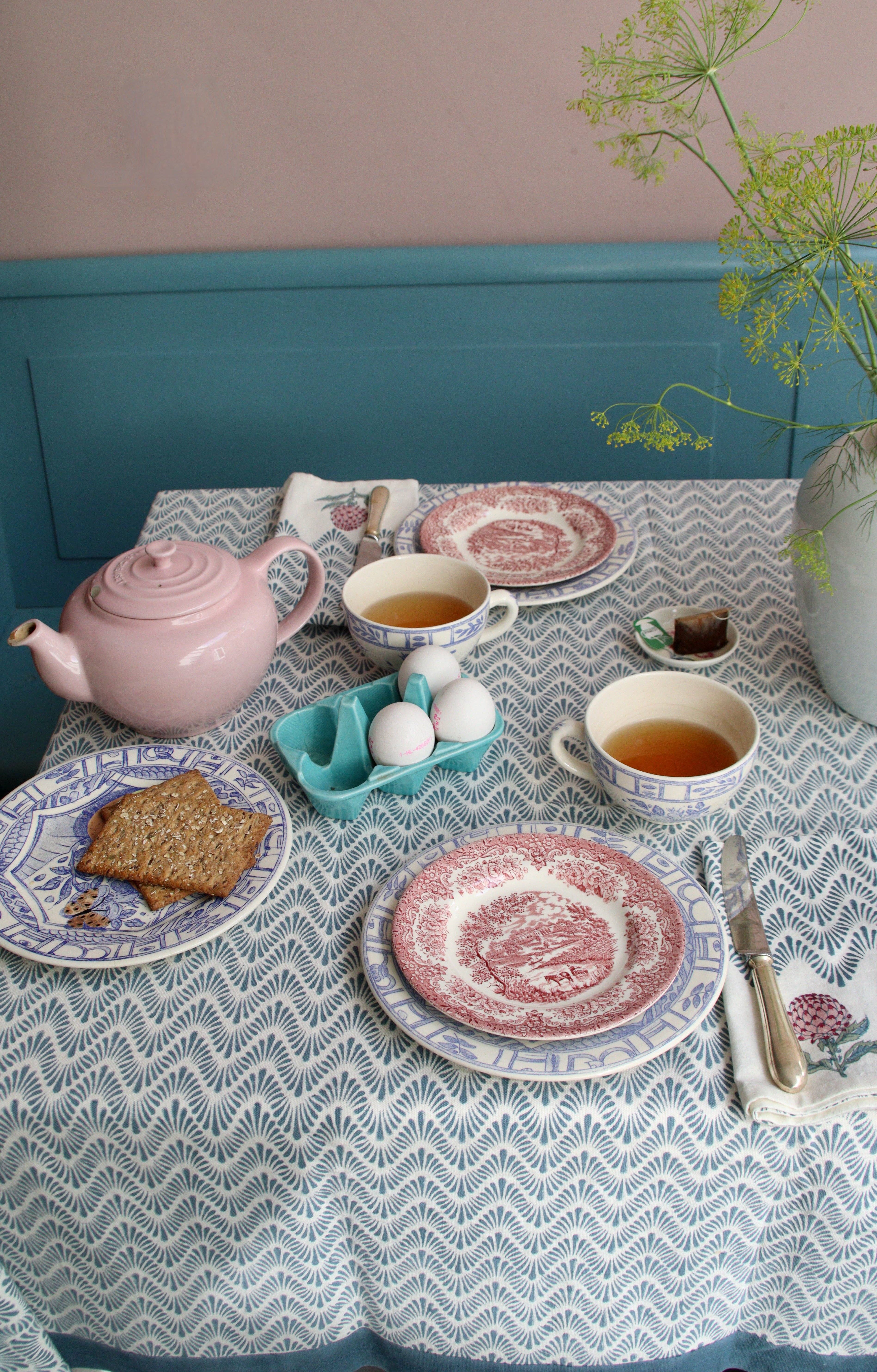 Rozablue - Wholesale Tablecloth - Handblockprinted Tablecover | Waves Blue2