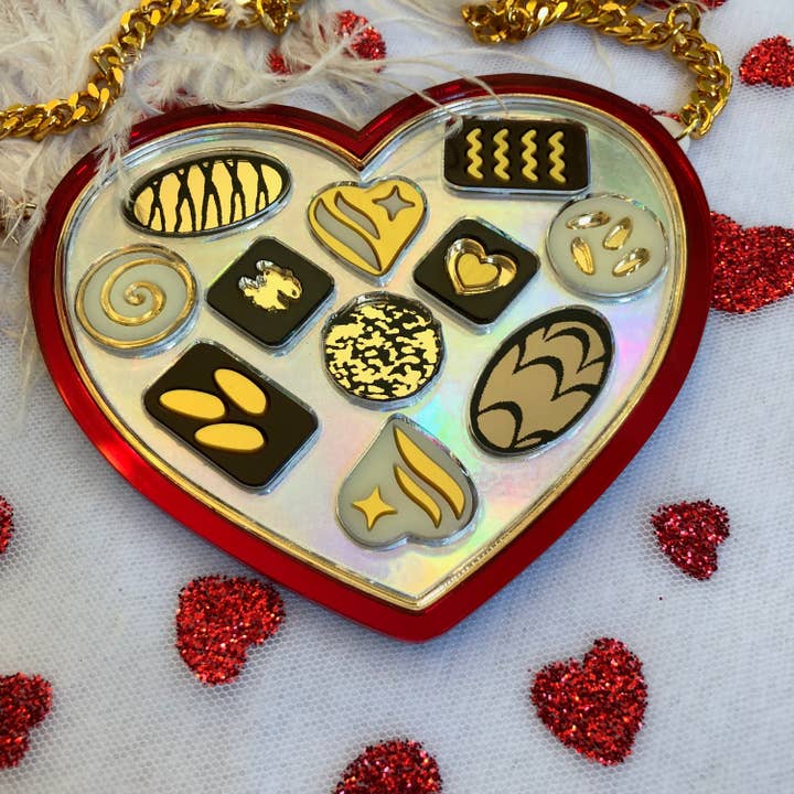 I'm Your Present – wholesale Pendant/charm necklace – Heart Shaped Chocolate Box Necklace, Valentine'S Day, Laser Cut Acrylic, Plastic Jewelry