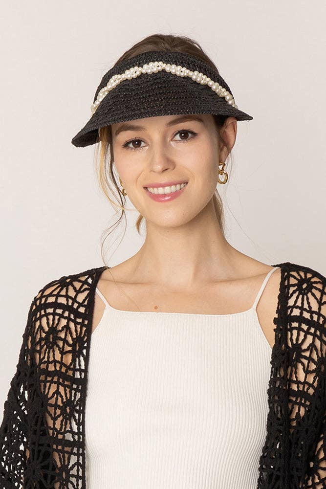 Do Everything In Love® – wholesale Visor – Women's – Straw Sun Visor With Pearl3