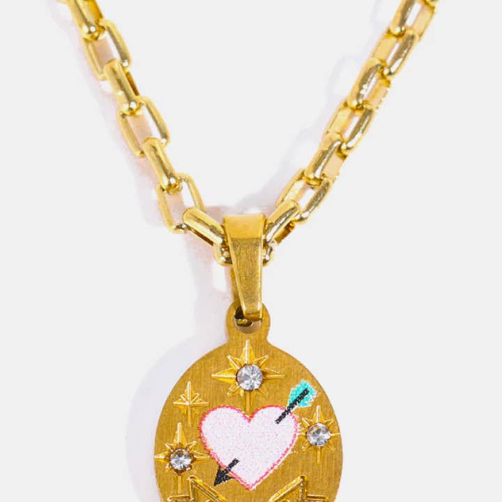 HoopLa - Wholesale Pendant/Charm Necklace - Love Painted Enamel Talisman Necklaces. Engraved. Steel 14