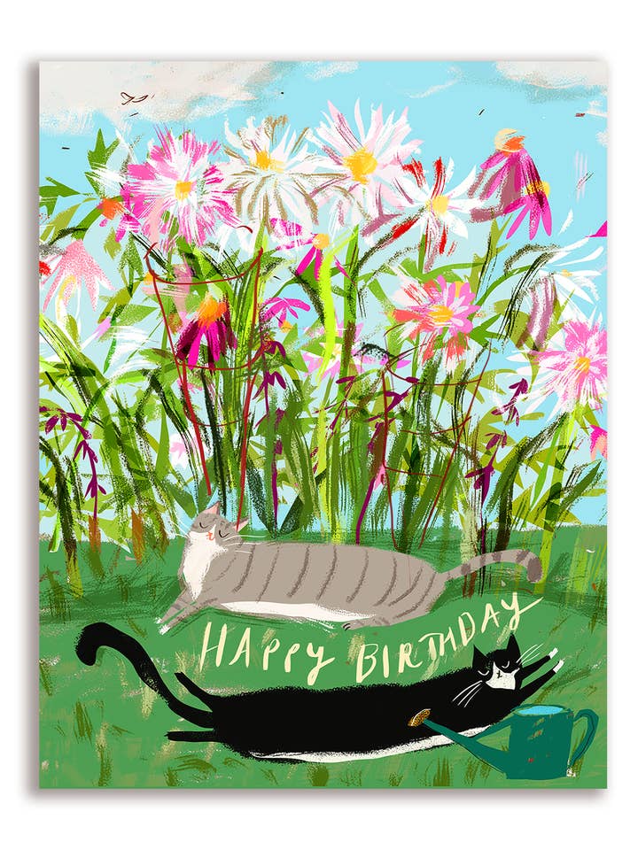 Happy Birthday Cat Card - Garden Babies for wholesale by The Dancing Cat