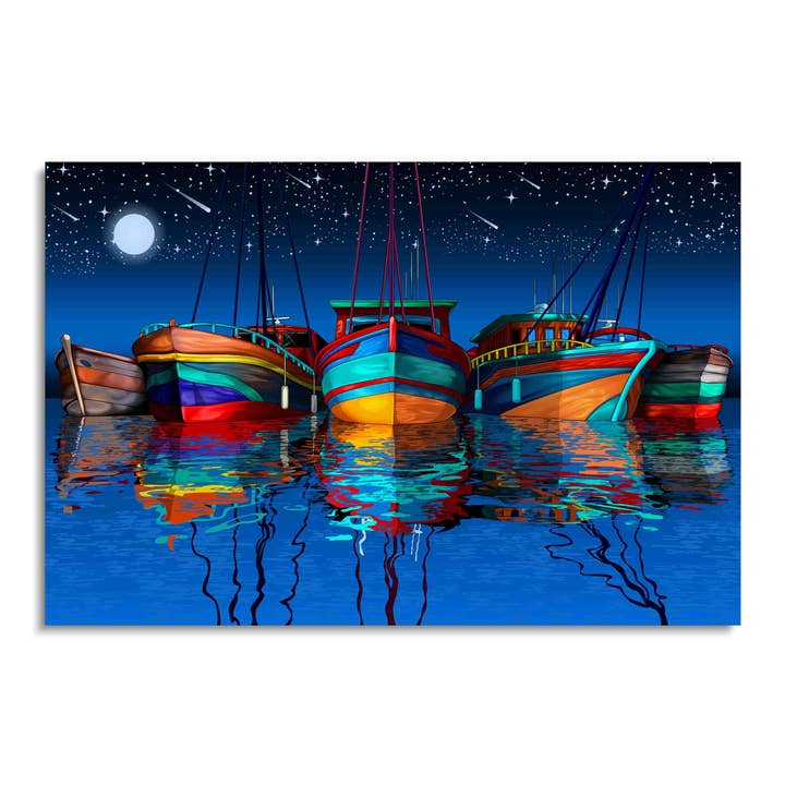 Bateaux de pêche, art mural acrylique pour la vente par ART BLVD