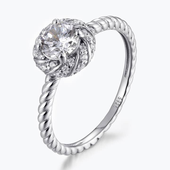 Dissoo® Yellow Gold Round Swirl Halo Twisted Moissanite Engagement Ring for wholesale by Dissoo