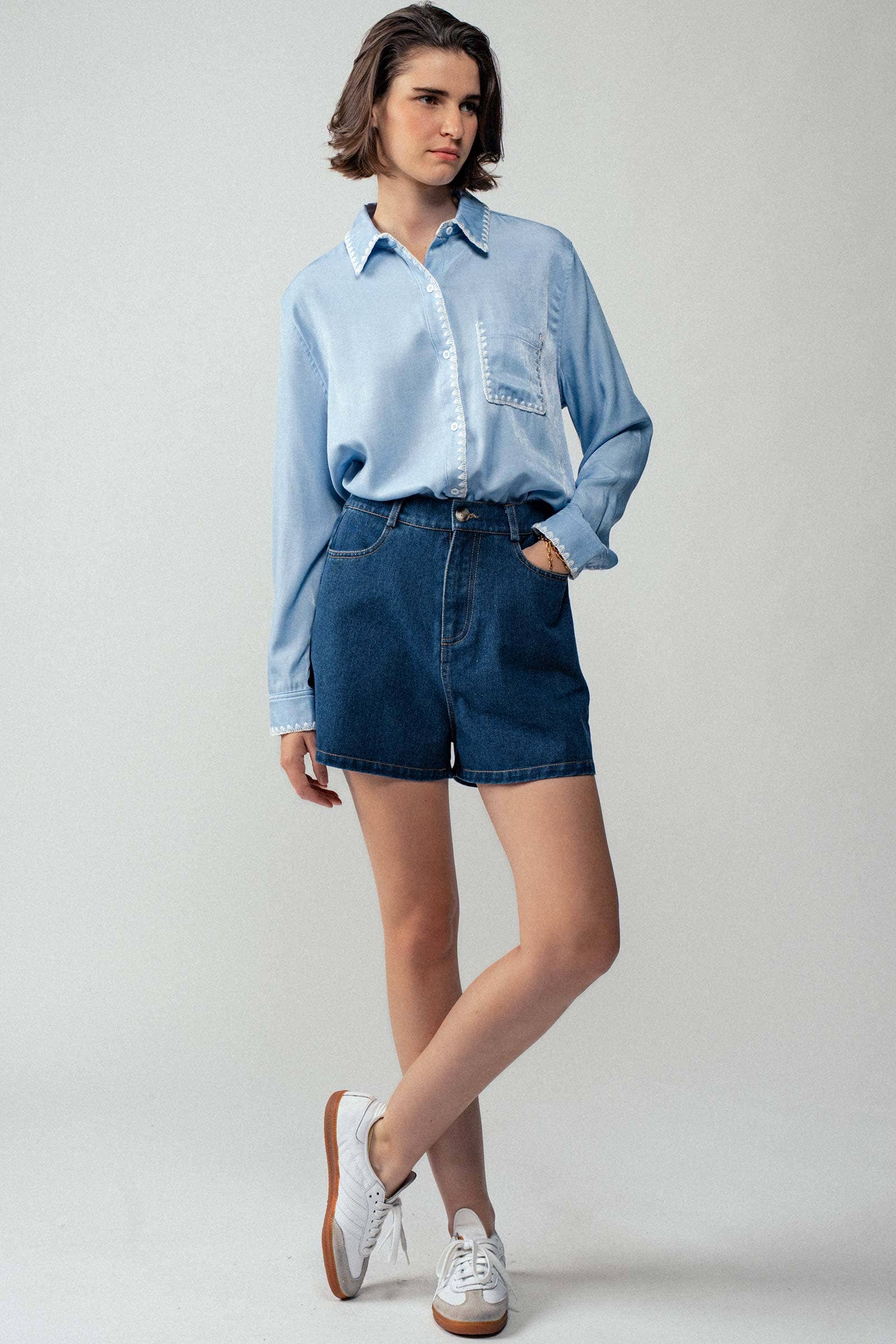 Urban Daizy - Vente Chemise à col boutonné – femme - Chemise à manches longues en soie lisse9