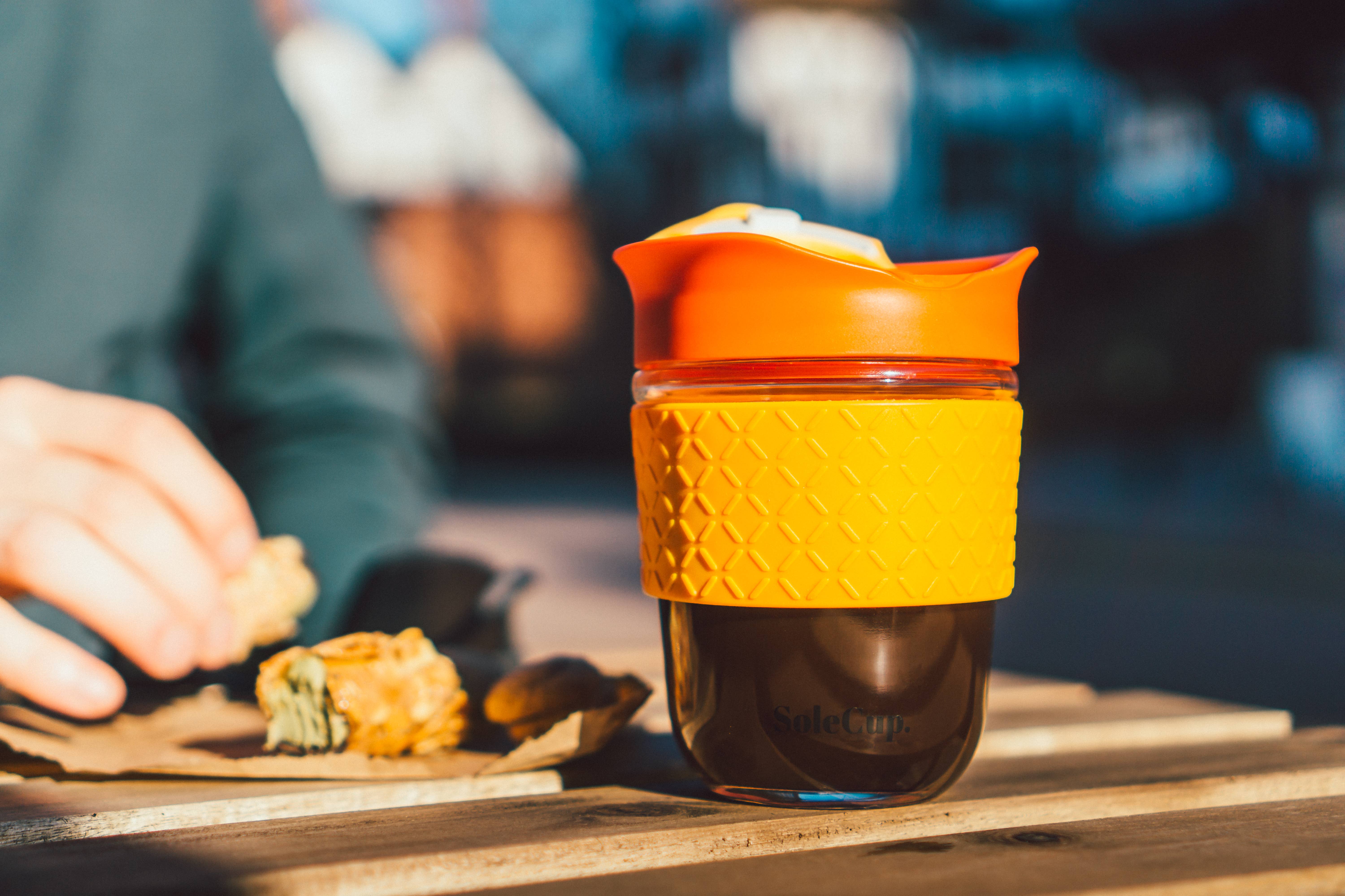 SoleCup - Venta al por mayor Vaso termo - Taza de viaje de vidrio reutilizable SoleCup - 340 ml con banda de silicona9