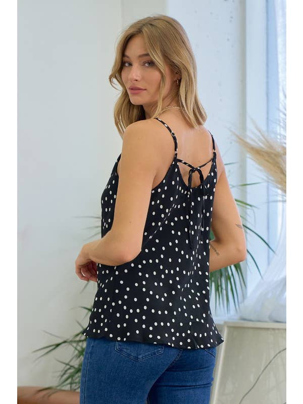 Doe and Rae - Wholesale Camisole - Women's - Polka Dot Cami With Front Cowl - 12075T4