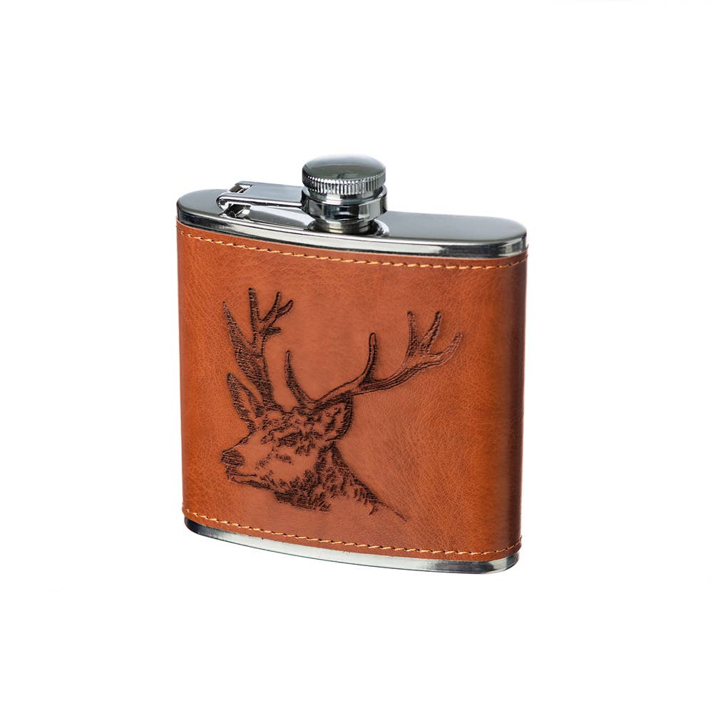 Selbrae House Ltd - Wholesale Flask - Stag Engraved Leather Wrapped Hipflask2