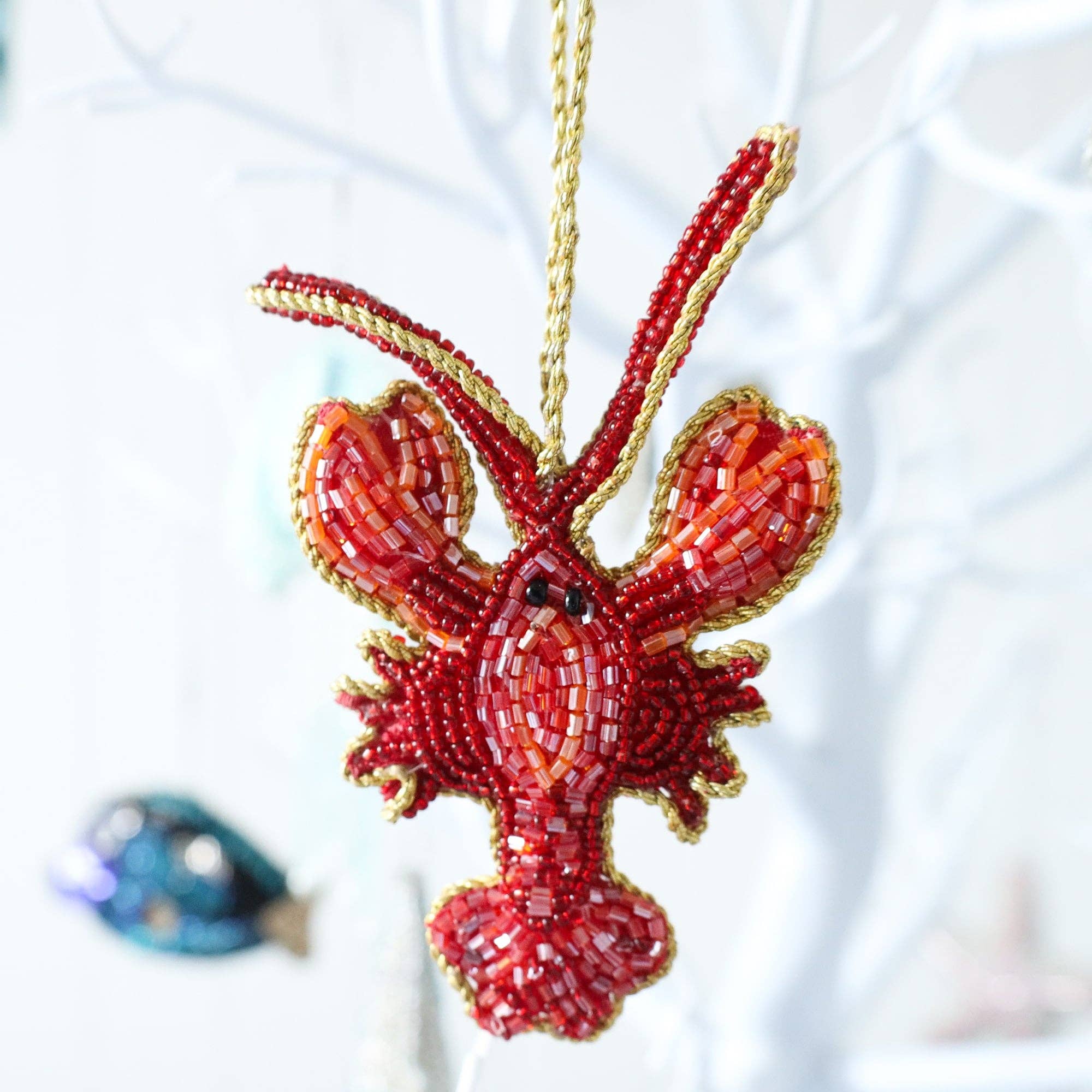 Cream Cornwall - Wholesale Ornament - Beaded Red Lobster Hanging Decoration1