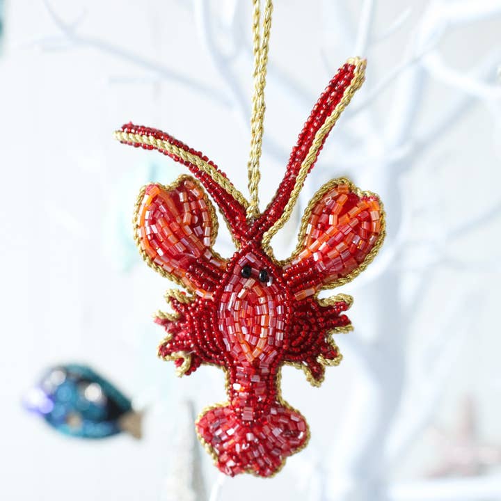 Cream Cornwall - Wholesale Ornament - Beaded Red Lobster Hanging Decoration1