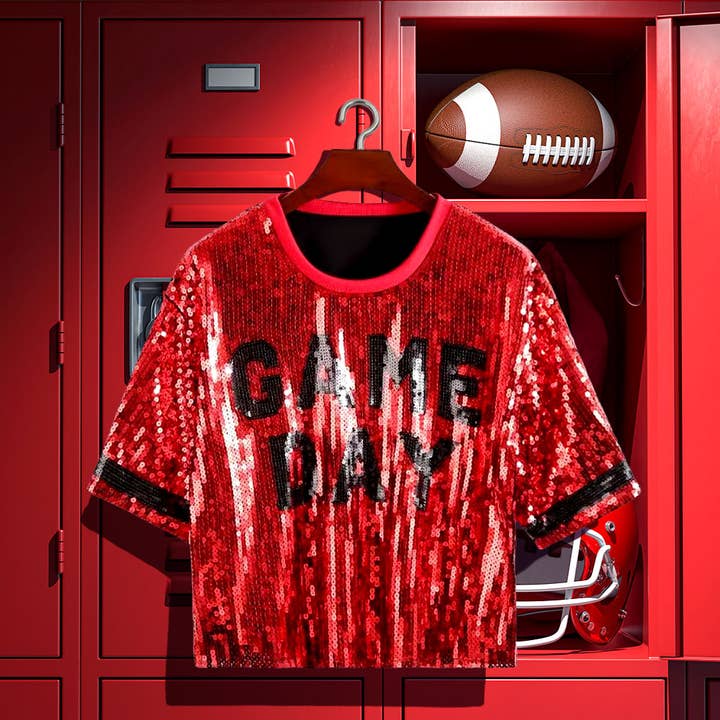 Sensibling Corp. - Wholesale T-Shirt - Women's - GAME DAY Sequin Crop Top2