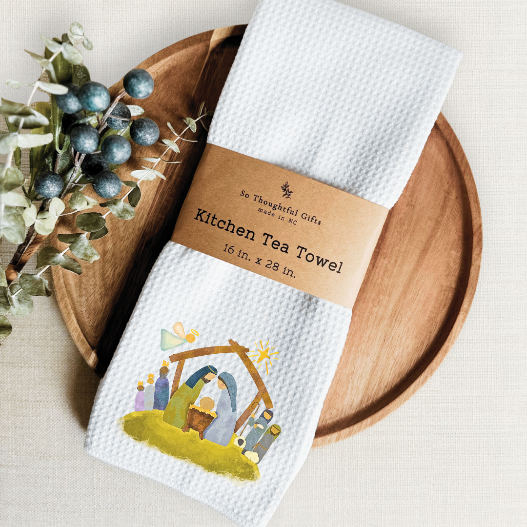So Thoughtful Gifts - Wholesale Tea Towel - Christmas Dish Towel - Nativity Watercolor | Kitchen Towel3