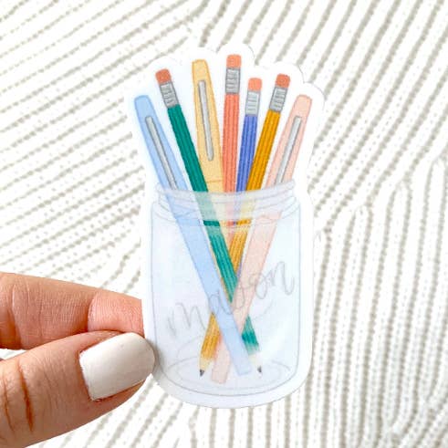 Elyse Breanne Design - Wholesale Sticker - Pens and Pencils Mason Jar Sticker, 3x1.5in0