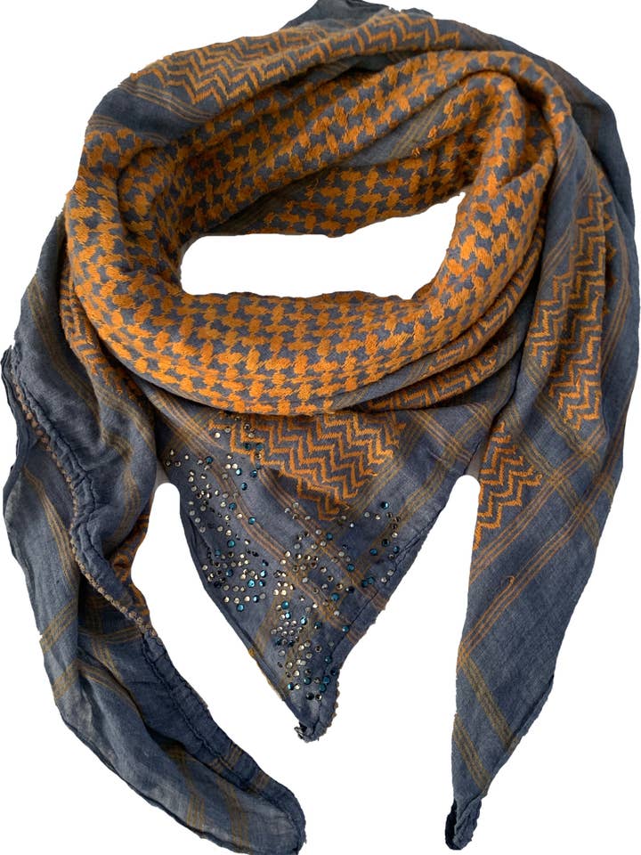 Blue Kefiah scarf with rhinestones for wholesale by Emmy Alternative/Shak Chic