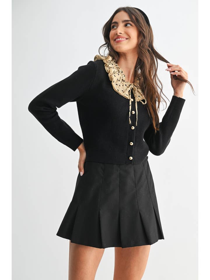 BUTTON-DOWN CARDIGAN WITH RUFFLED COLLAR for wholesale by Camellia