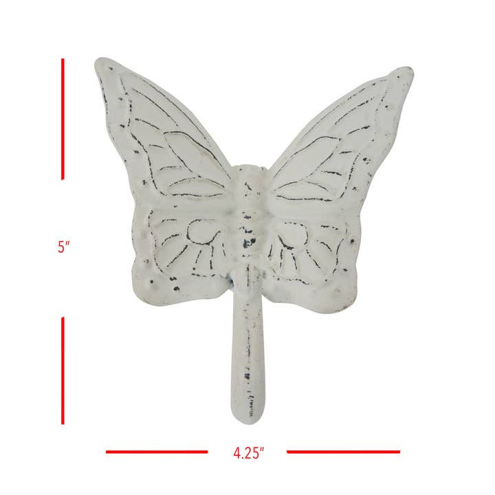 Foreside Home & Garden - Wholesale Wall Hook - Flora White Rustic Antique Metal Butterfly Wall Decor Hook4