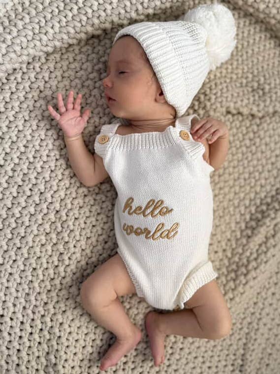 Embroidered Romper, Baby Clothing, Hello World Little Sister for wholesale by Stroller Society