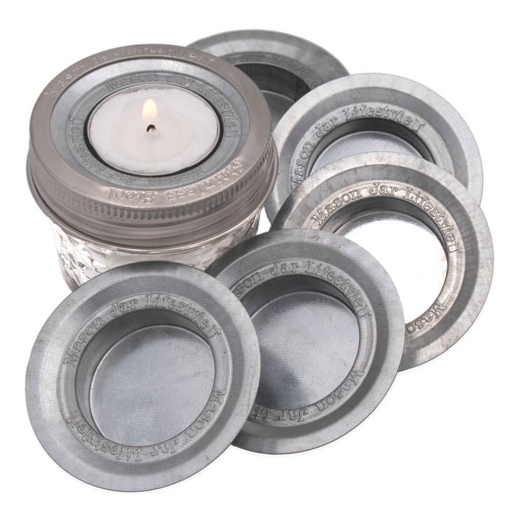 Mason Jar Lifestyle - Wholesale Candle Holder - Tea Light Holder Metal Lid Insert for Mason Jars 6 Pack