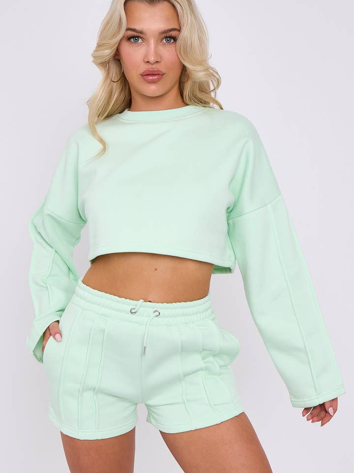 AX Labels - Wholesale Lounge Set - Women's - Seam Detail Oversized Crop Top & Shorts Fleece Co-ord30