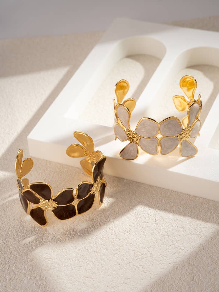Pulseira Floral Dourada Flor Marmoreada Aço Inoxidável Ajustável por atacado de COSMOS