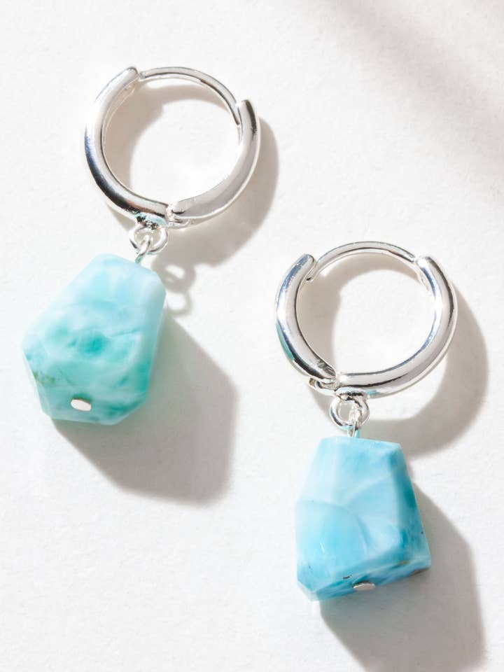 Sterling Silver Tropical Tide Huggie Hoop Earrings - Larimar for wholesale by Luna Norte