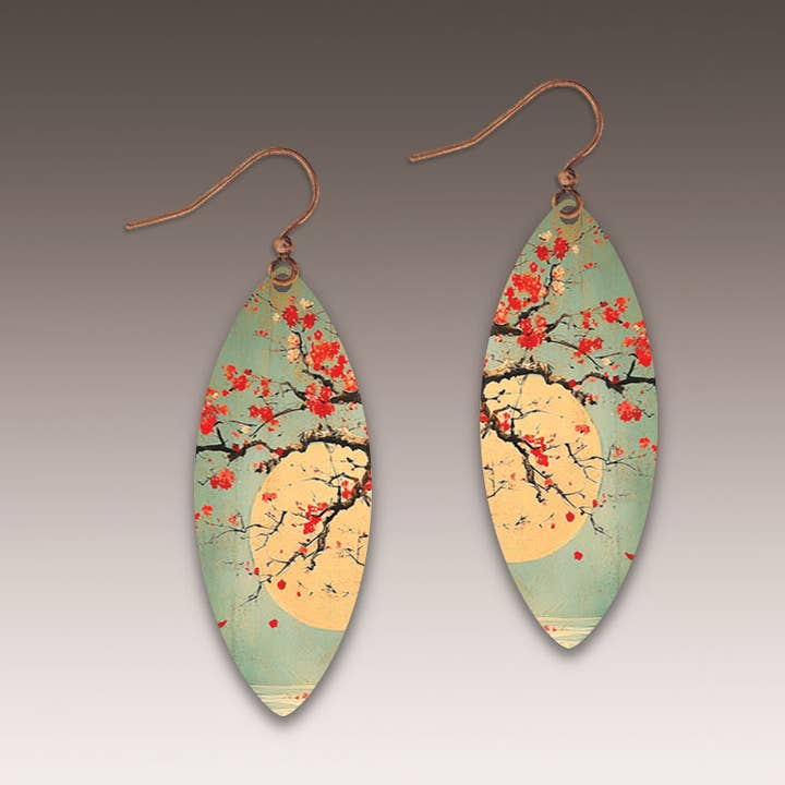 Cherry Moon Leaf Point Handmade Earrings for wholesale by Illustrated Light & DC Designs