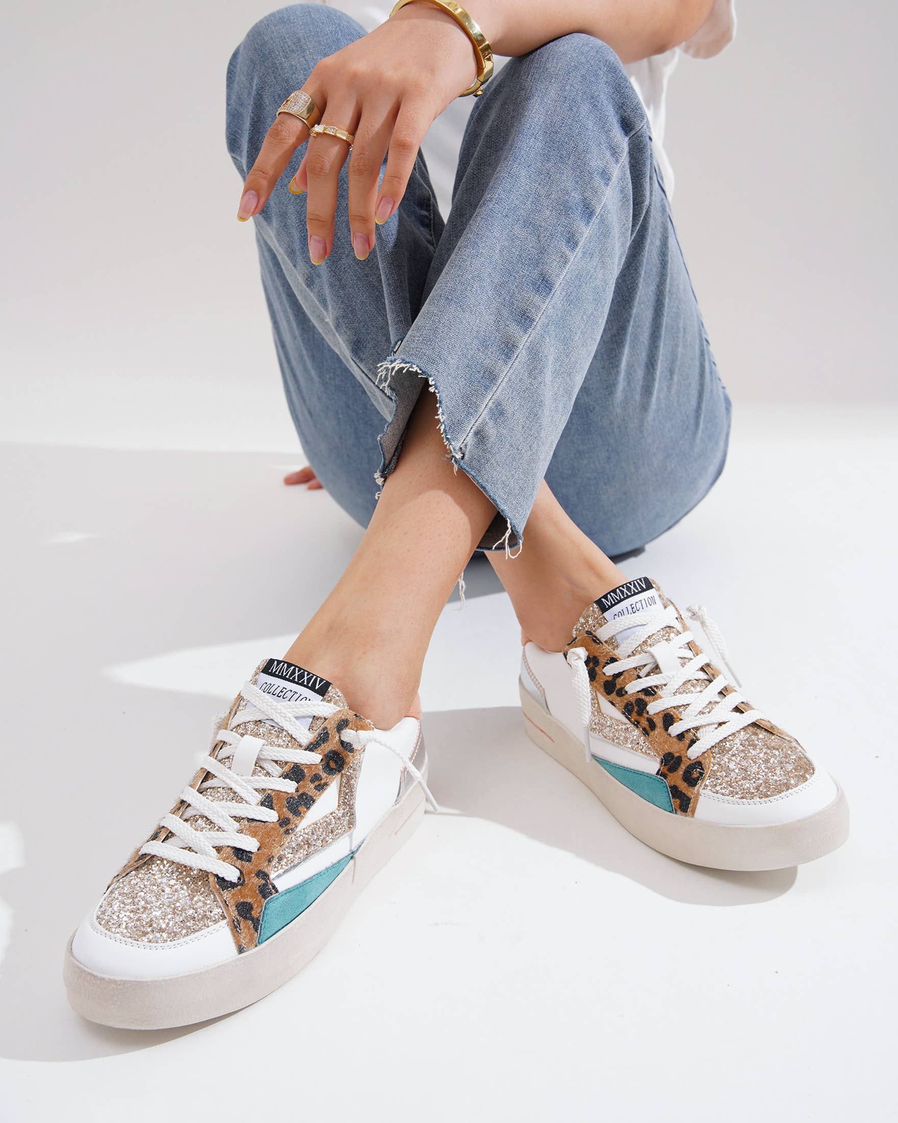 CEREZA - Vente Baskets tendance – femme - Baskets à semelle plateforme pour femmes avec détail pailleté11