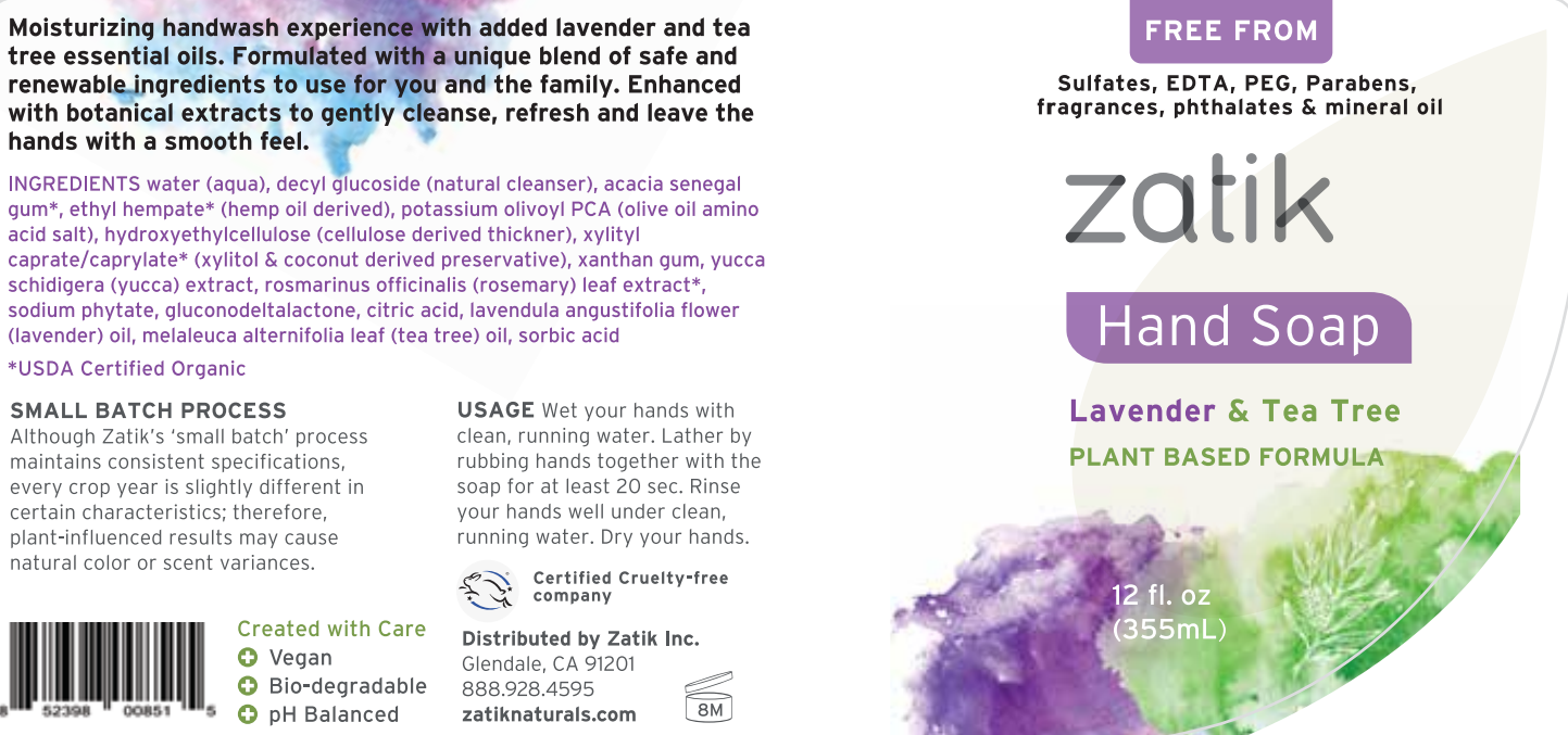 Zatik Naturals - Wholesale Hand Soap/Wash - Lavender & Tea Tree Liquid Hand Soap, 12 fl oz1