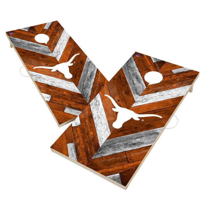Texas Longhorns - Jeu de planches de cornhole - Motif chevrons pour la vente par Skip's Garage