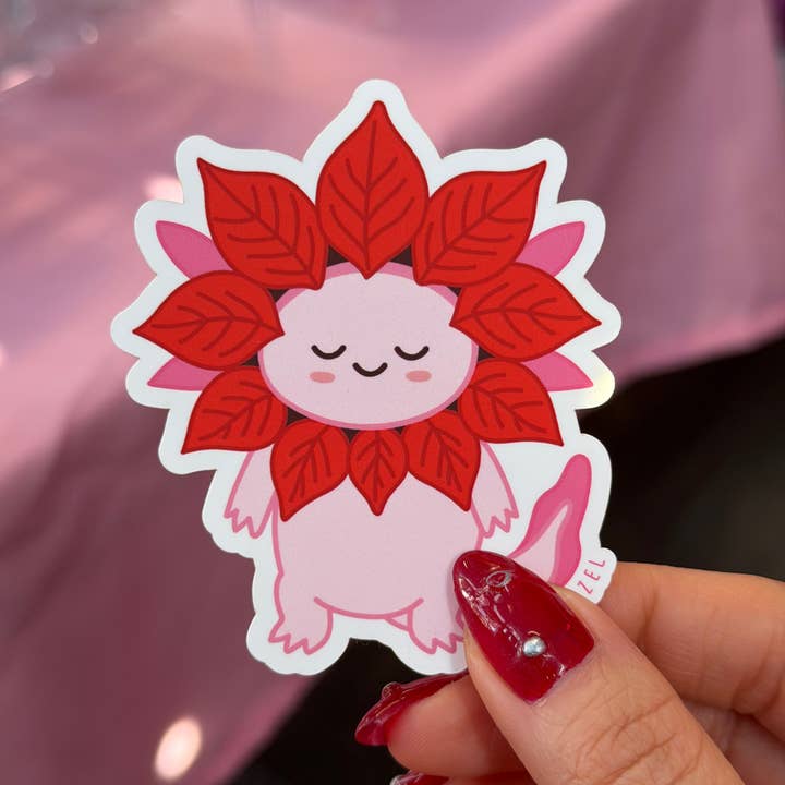 Axolotl Poinsettia Sticker for wholesale by YayItzel