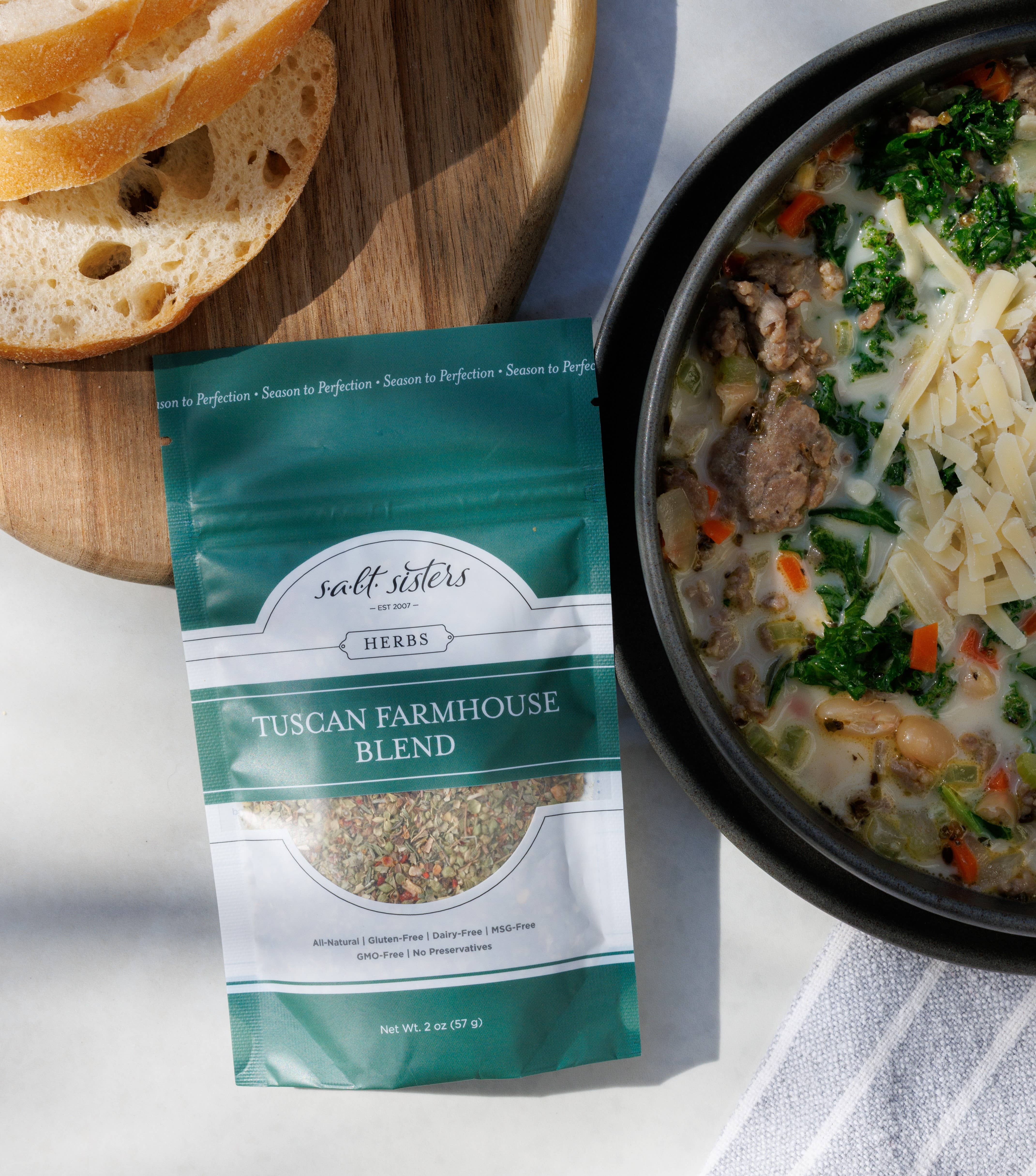 Salt Sisters - Venta al por mayor Mezclas de especias - Mezcla de Hierbas, Especias y Sal - Mezcla de Casa de Campo Toscana - Bolsa de 2 oz3