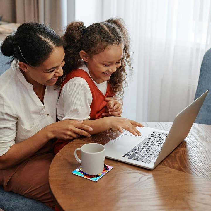 3dRose - Wholesale Coasters - 3dRose, Charming Shih Tzu dog portrait on blue and pink family friendly gift, Coaster1