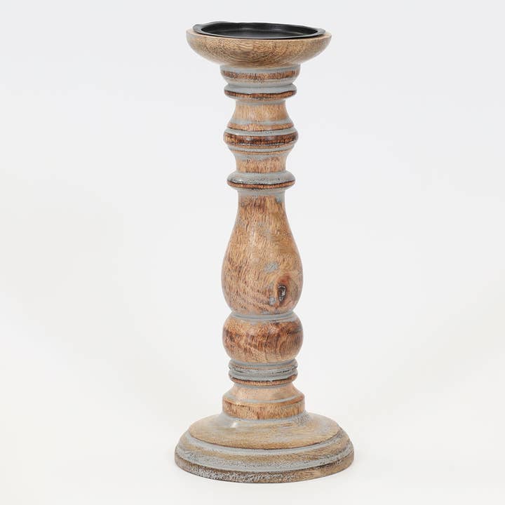 Kerzenhalter | Antiker Kerzenhalter aus Mangoholz | 4,5"x4,5"x12" für den Großhandel von ExpoBazaar